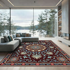 Elegant Burgundy Floral Star Medallion Rug