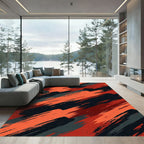 Crimson Orange Abstract Brush Strokes Rug