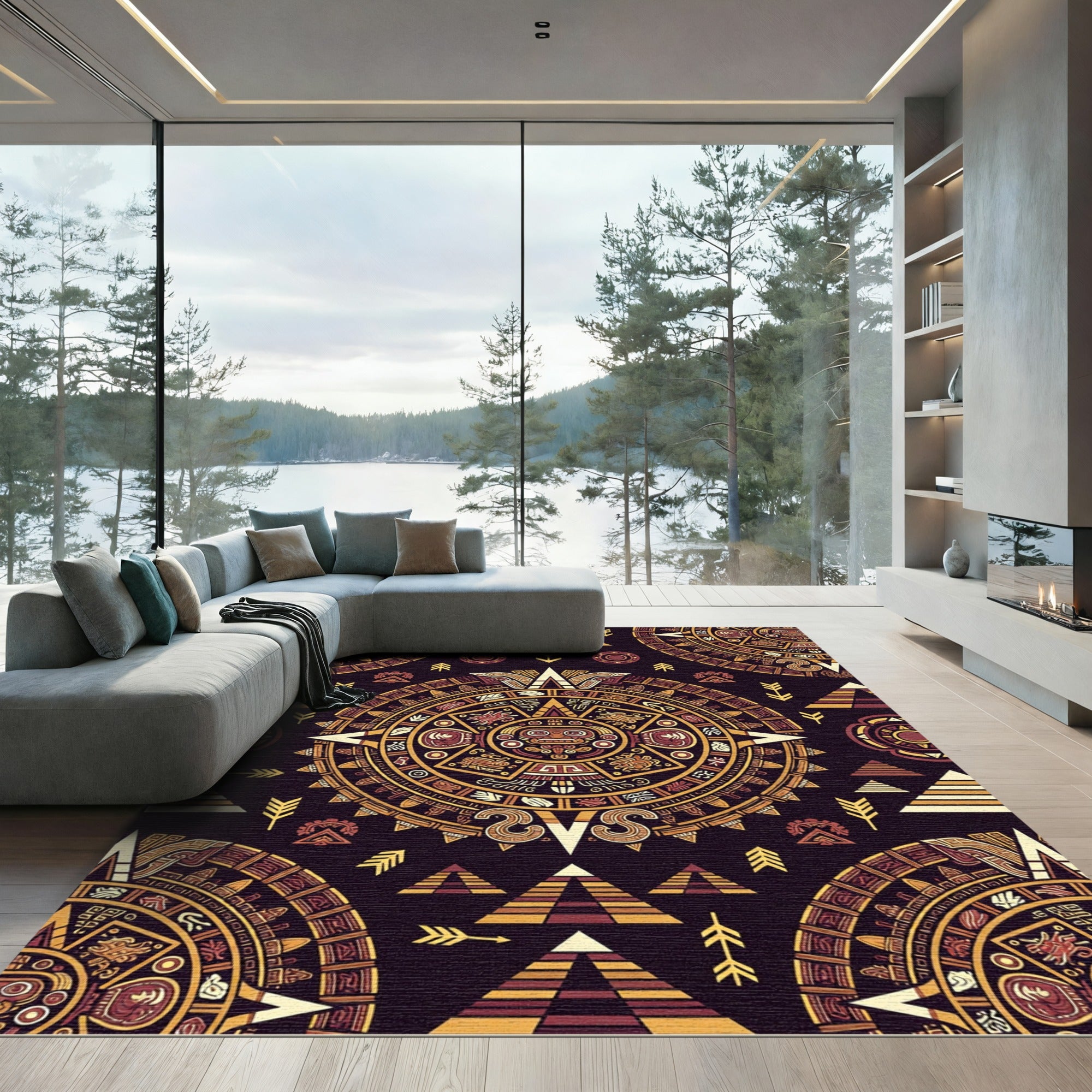 Aztec Gold Sun Sacred Geometry Rug