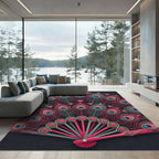 Pink Heart Peacock Feather Fan Rug
