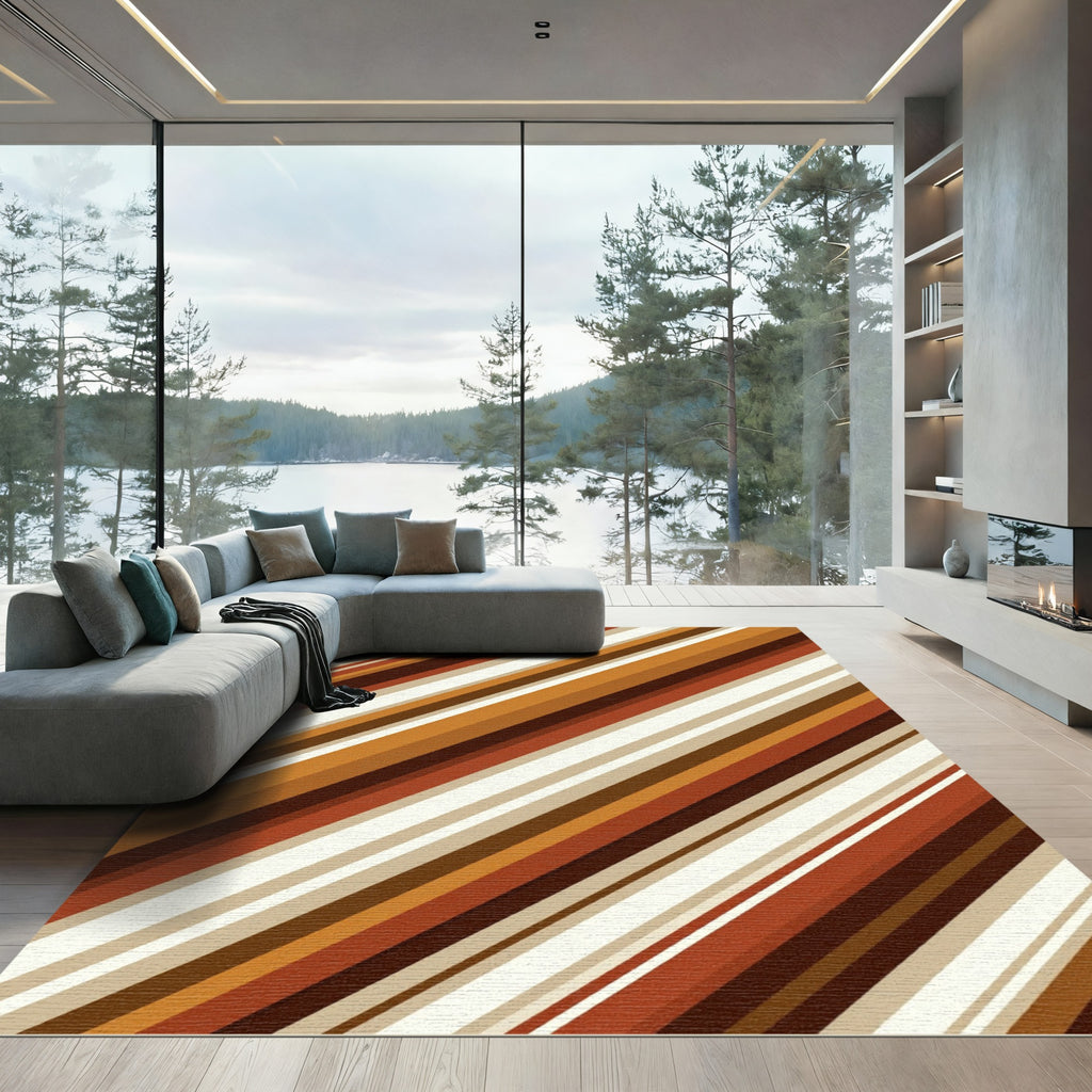 Warm Earthy Tones Diagonal Striped Rug