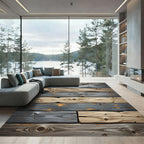 Distressed Wood Grain Plank Composition Rug