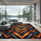 Geometric Chevron Orange and Charcoal Rug