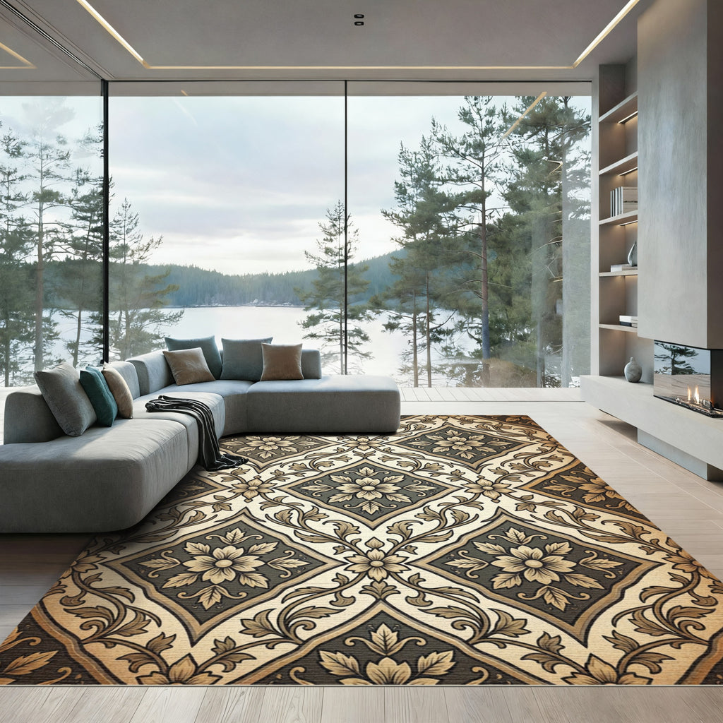 Classic Floral Damask Cream Gray Rug