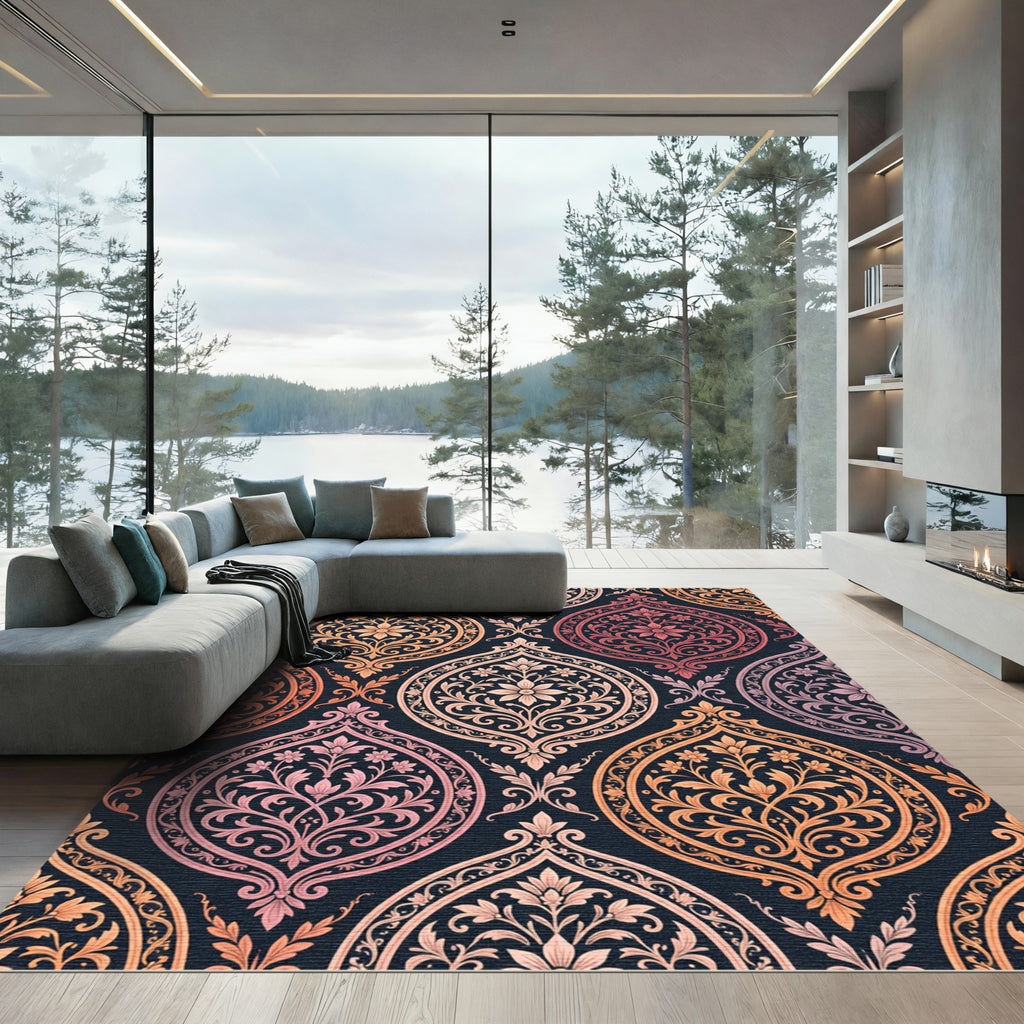 Rich Amber Floral Damask Repeating Rug