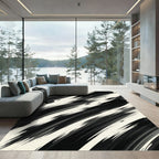 Modern Black and White Abstract Brushstroke Rug