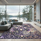 Elegant Lilac Floral Damask Bloom Rug