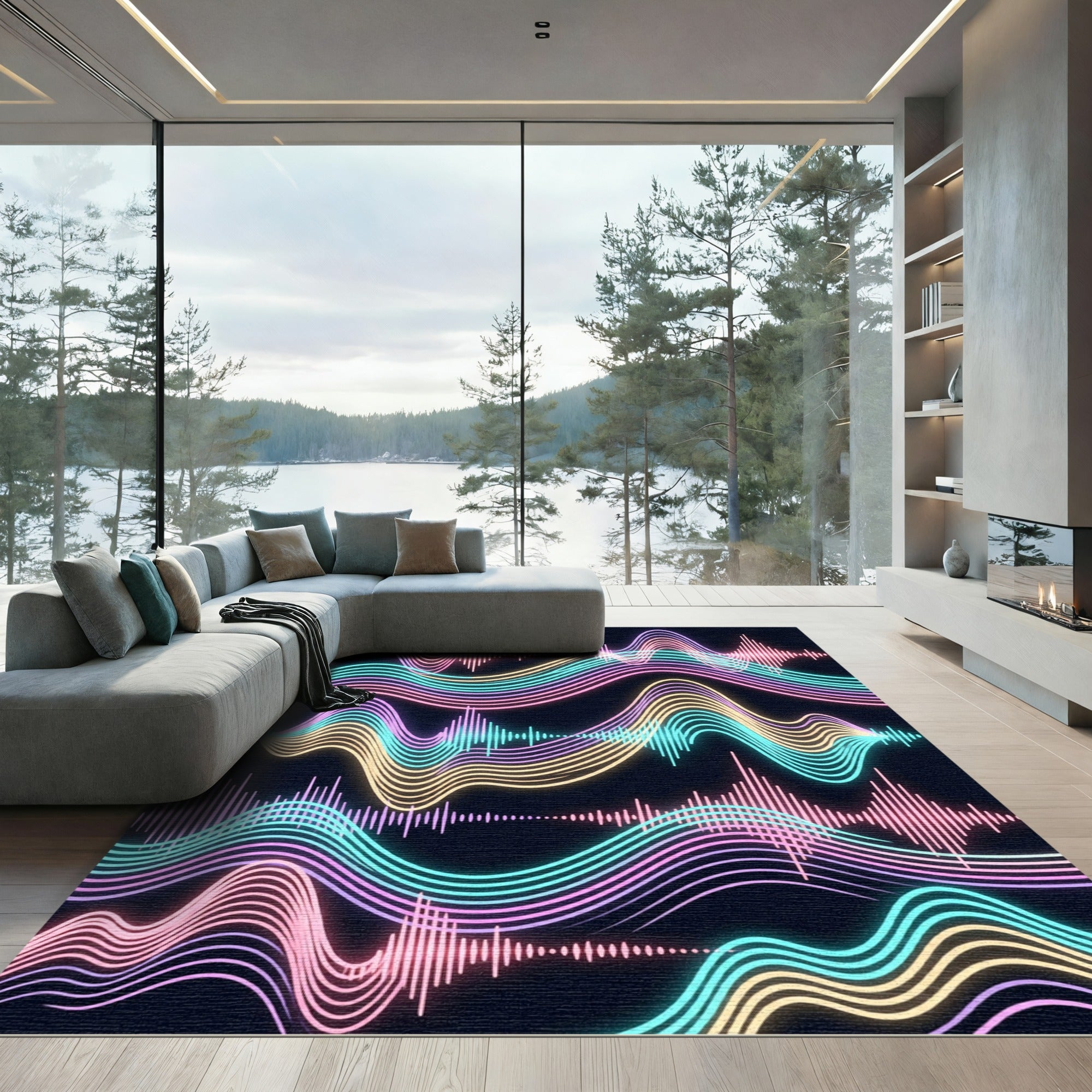 Neon Synthwave Pastel Sonic Soundwave Rug