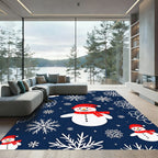 Festive Snowman And Snowflakes Scene Rug