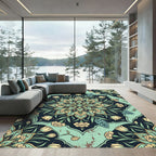 Turquoise Floral Medallion Mandala Garden Rug