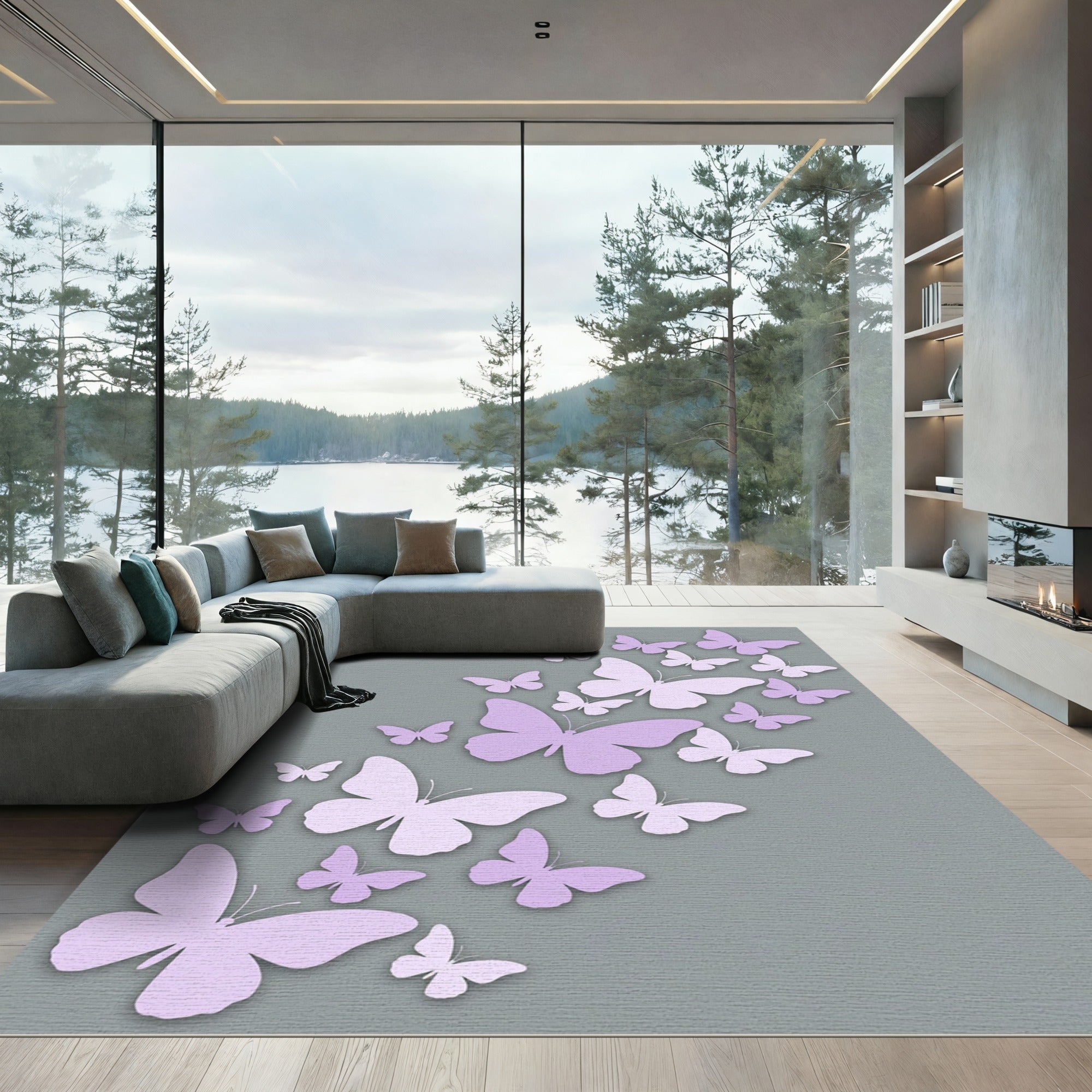Ethereal Soft Purple Butterfly Swarm Rug