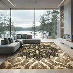 Ornate Gold Damask Compass Rose Rug