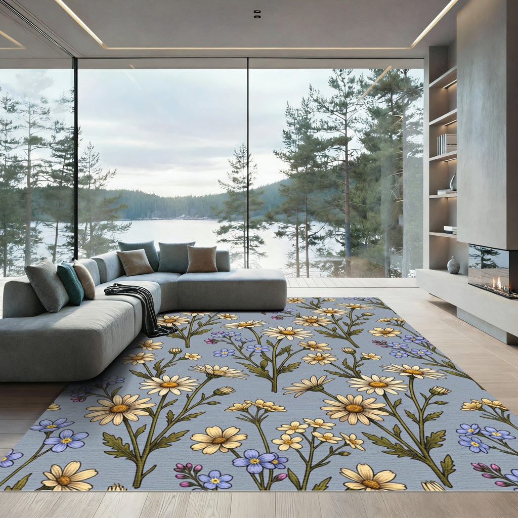 Pastel Field Daisy Floral Tapestry Rug