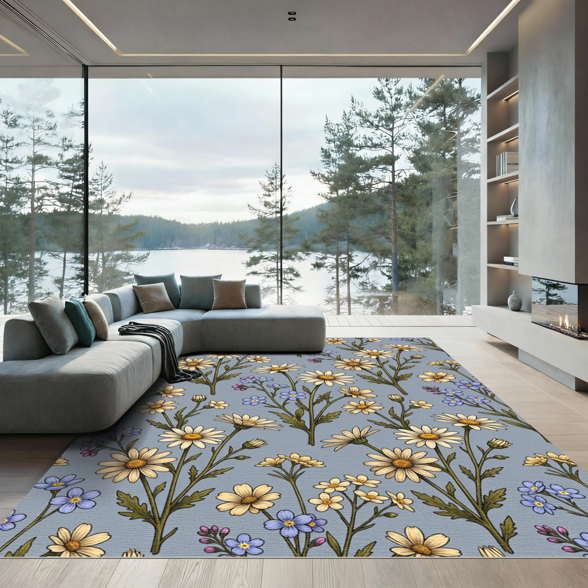 Pastel Field Daisy Floral Tapestry Rug
