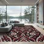 Rich Burgundy Cream Floral Damask Rug