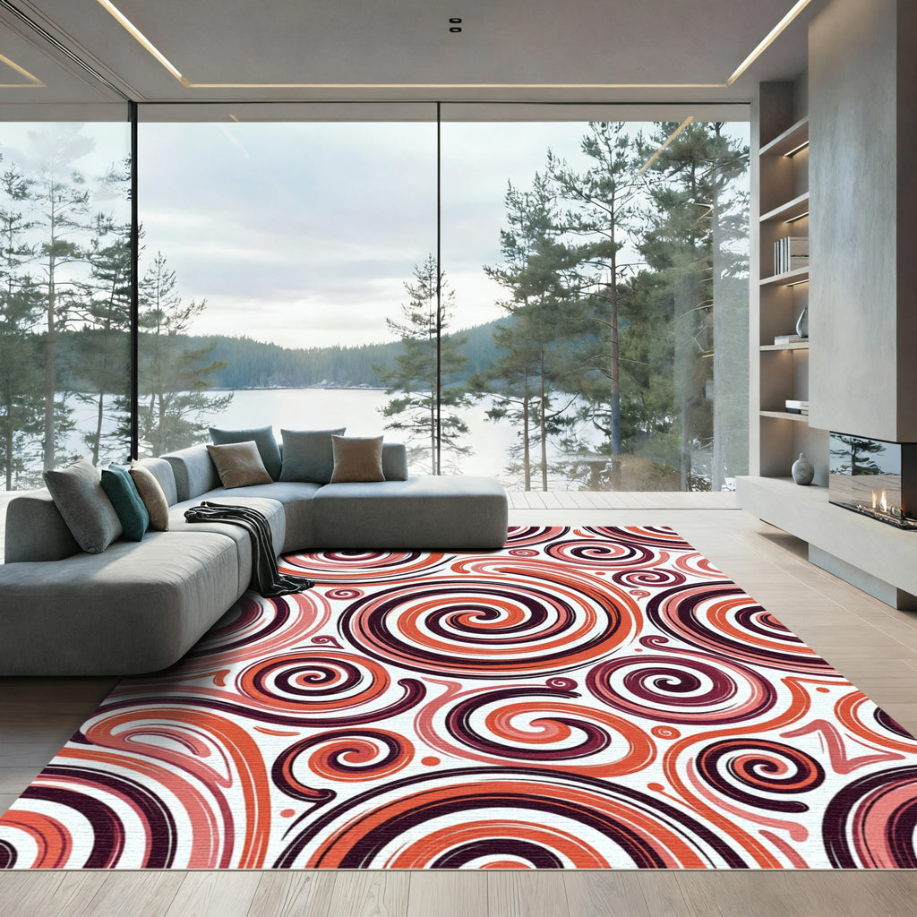 Crimson And Coral Swirl Rug