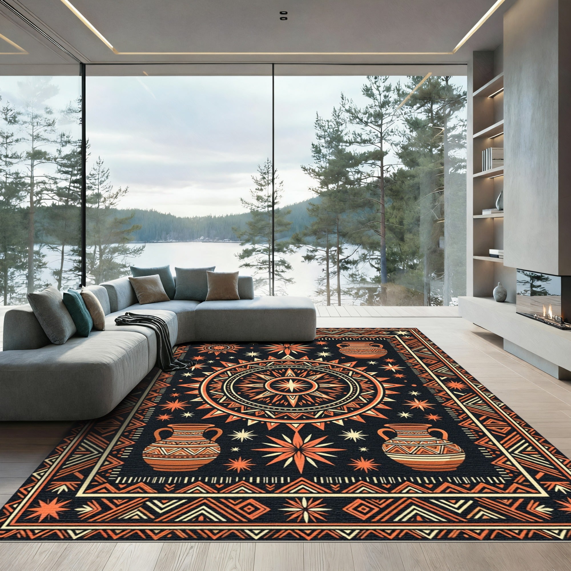 Tribal Sun Pot Geometric Orange Rug