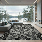 Ornate Black Silver Floral Scroll Rug