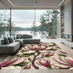 Elegant Pink Magnolia Botanical Illustration Rug