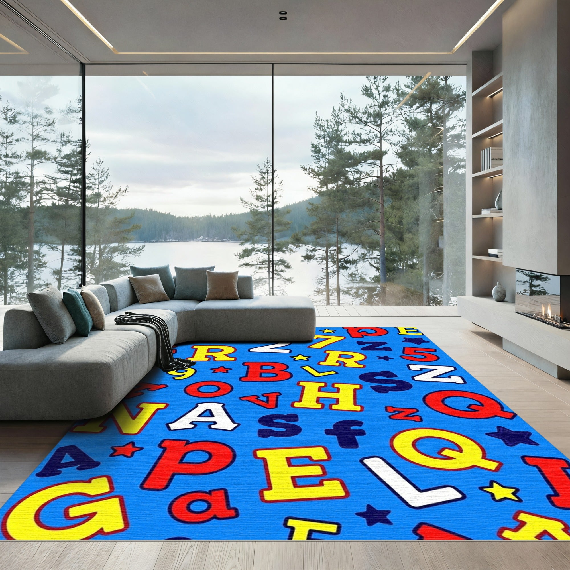 Alphabet Stars Colorful Bold Background Rug