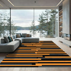 Modern Abstract Orange and Charcoal Striped Rug