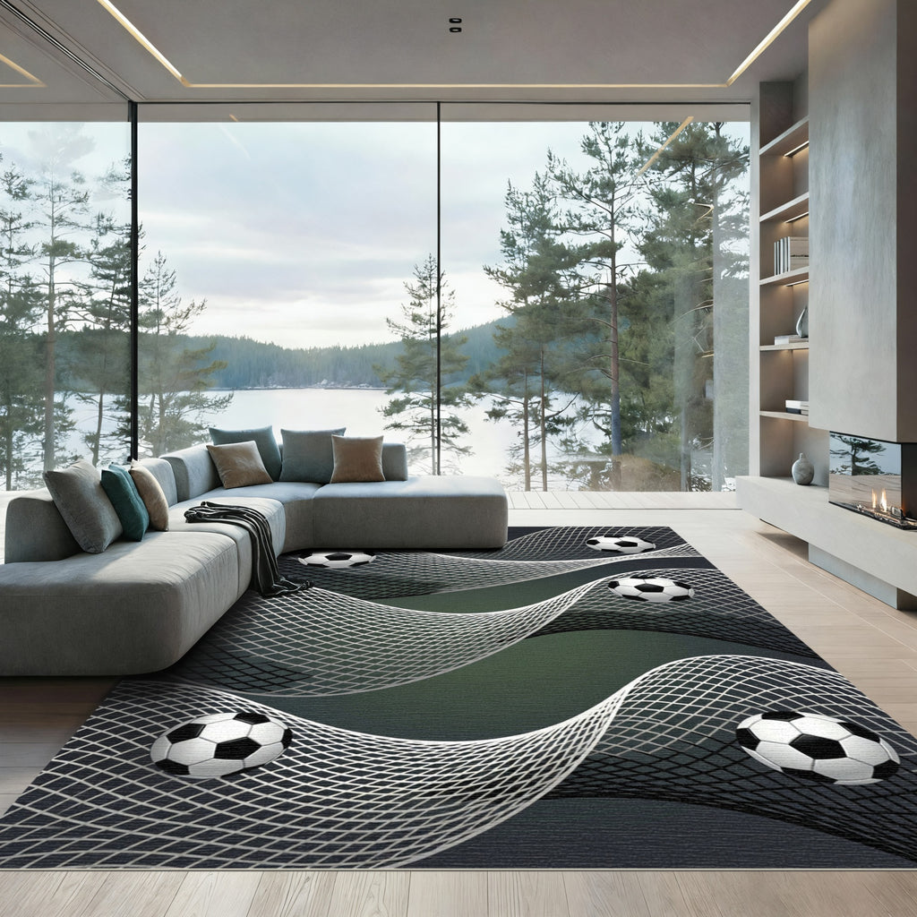 Monochrome Soccer Ball Flowing Net Rug