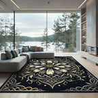 Elegant Monochrome Floral Circular Lattice Rug