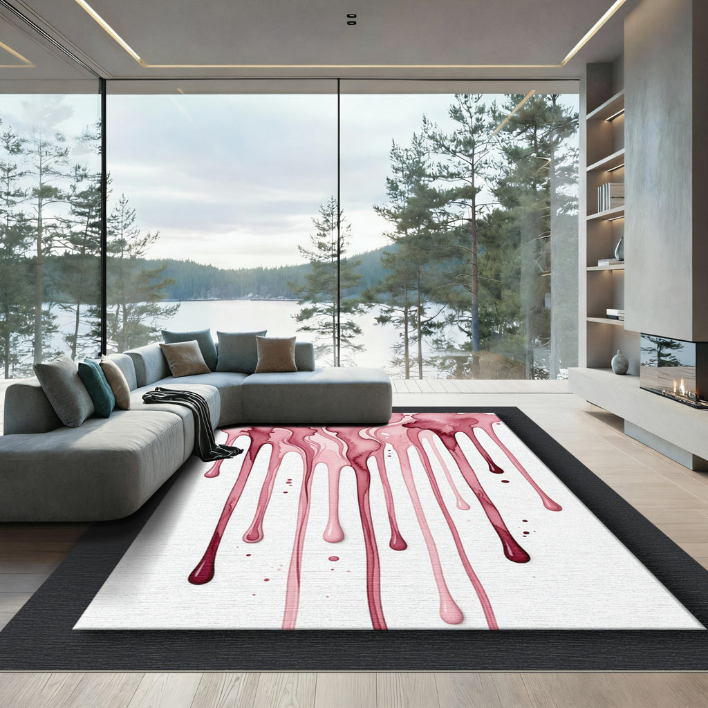 Abstract Burgundy Watercolor Liquid Drip Rug