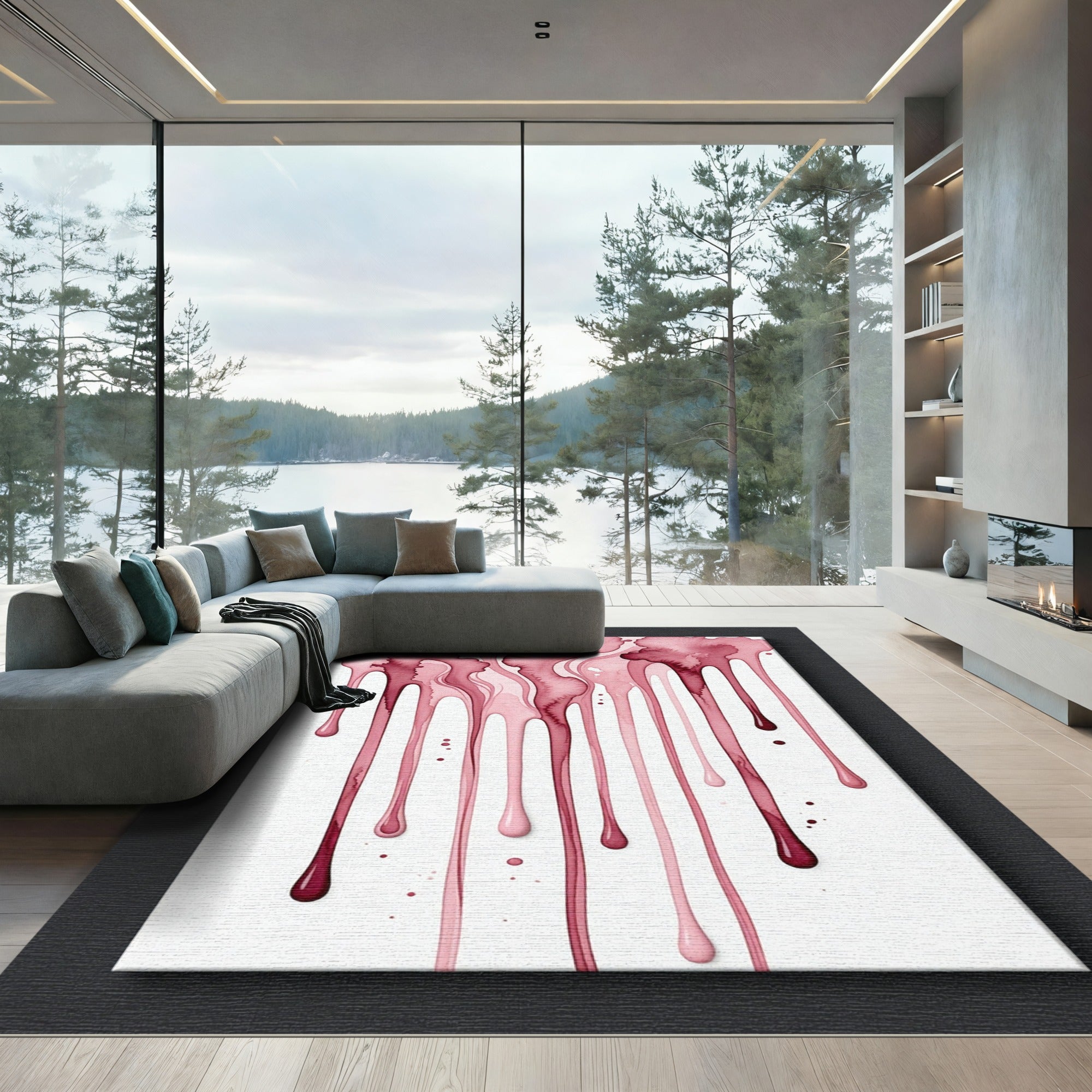 Abstract Burgundy Watercolor Liquid Drip Rug