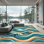Deep Blue Teal Ocean Waves Rug