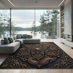 Antique Bronze Metallic Floral Medallion Rug
