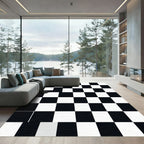 Black White Checkerboard Grid Rug