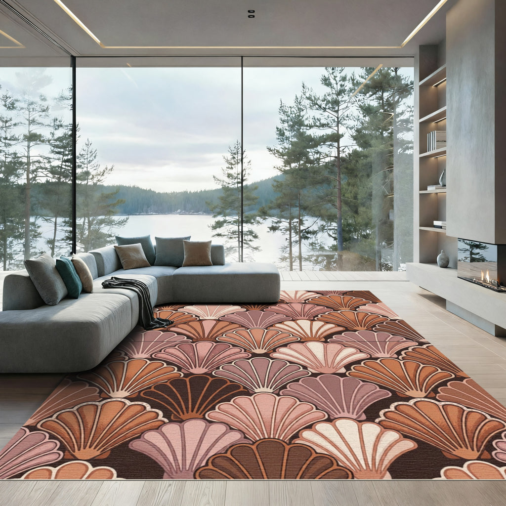 Terracotta Art Deco Scalloped Shell Rug