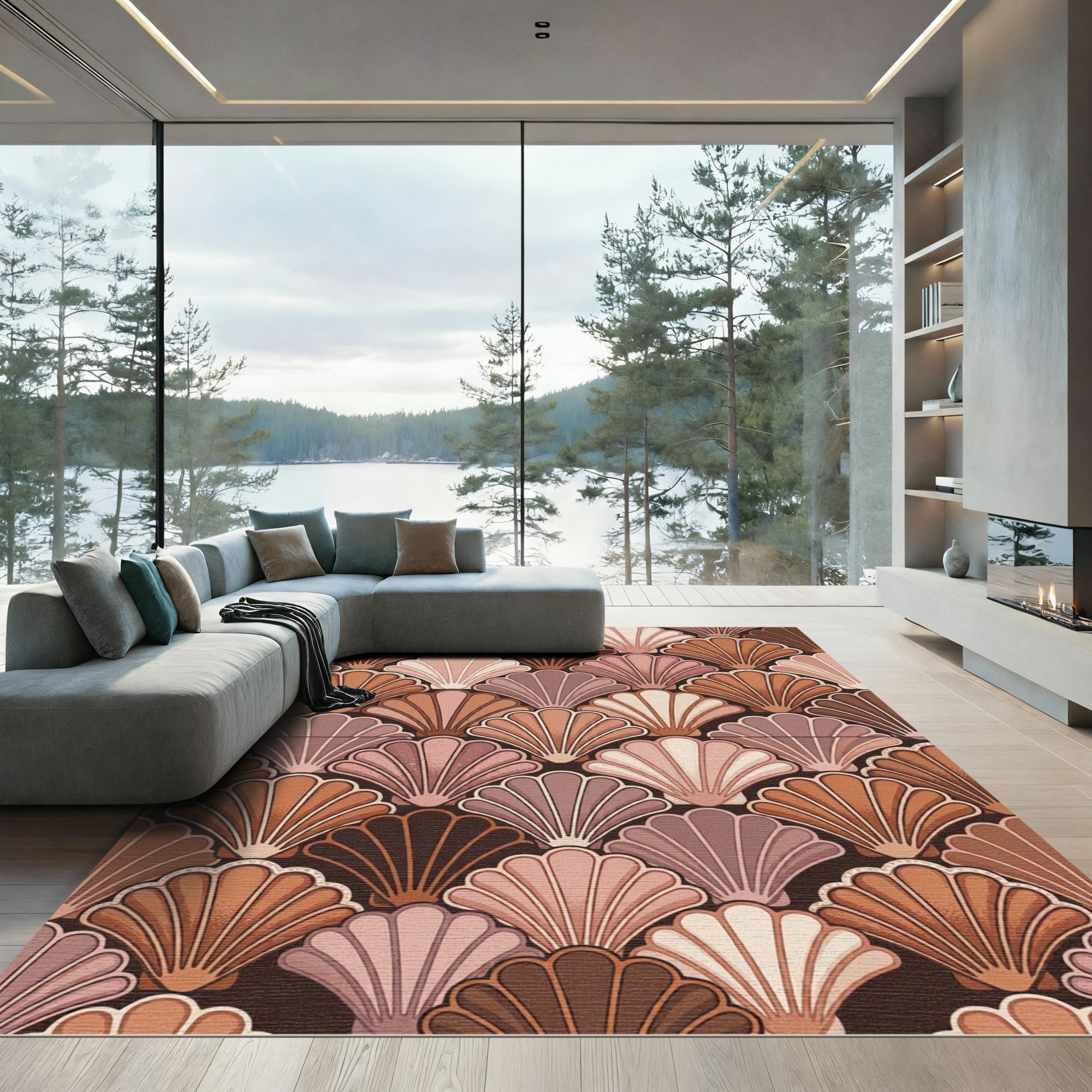 Terracotta Art Deco Scalloped Shell Rug
