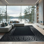 Gray Geometric Greek Key Border Rug