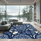 Indigo Blue Geometric Floral Medallion Rug