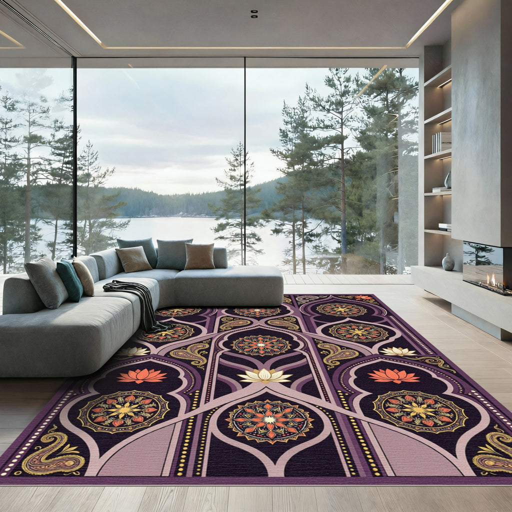 Purple Gold Paisley Lotus Medallion Rug