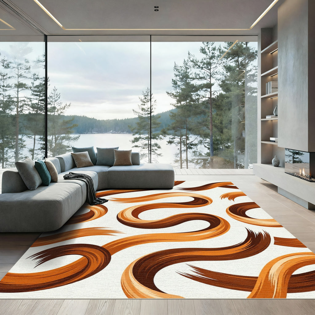 Earthy Terracotta Swirling Ribbon Texture Rug