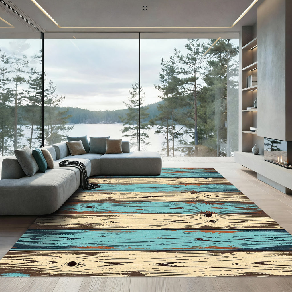 Distressed Wood Plank Stripe Rug