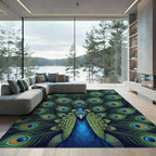 Elegant Teal Peacock Feather Symmetry Rug