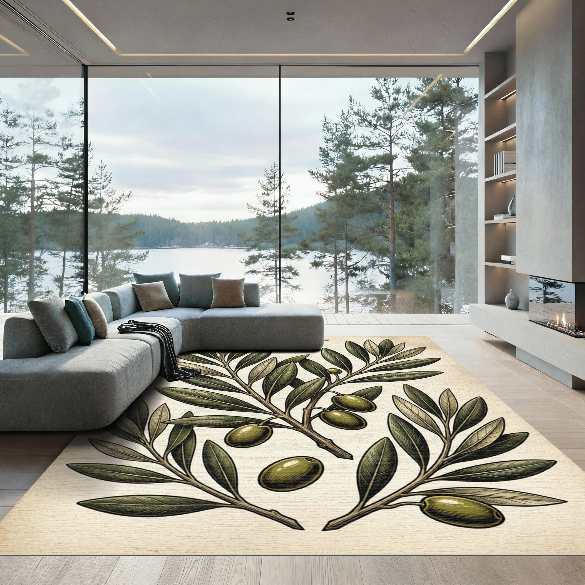 Olive Branch Green Boughs Oval Rug