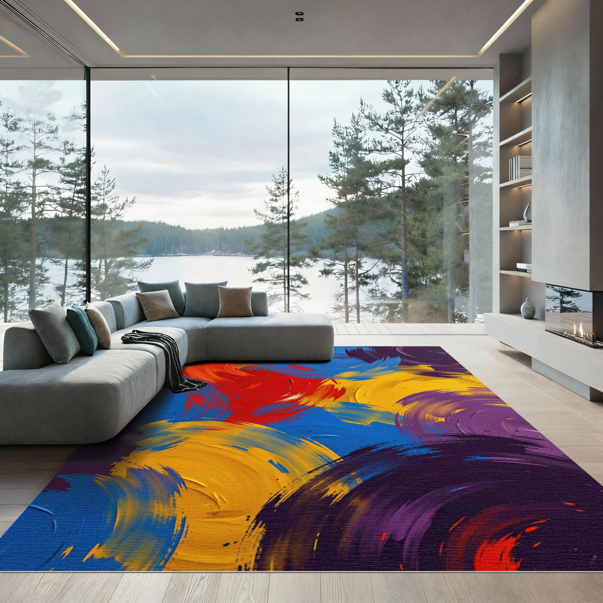 Vibrant Abstract Multi Color Swirl Rug