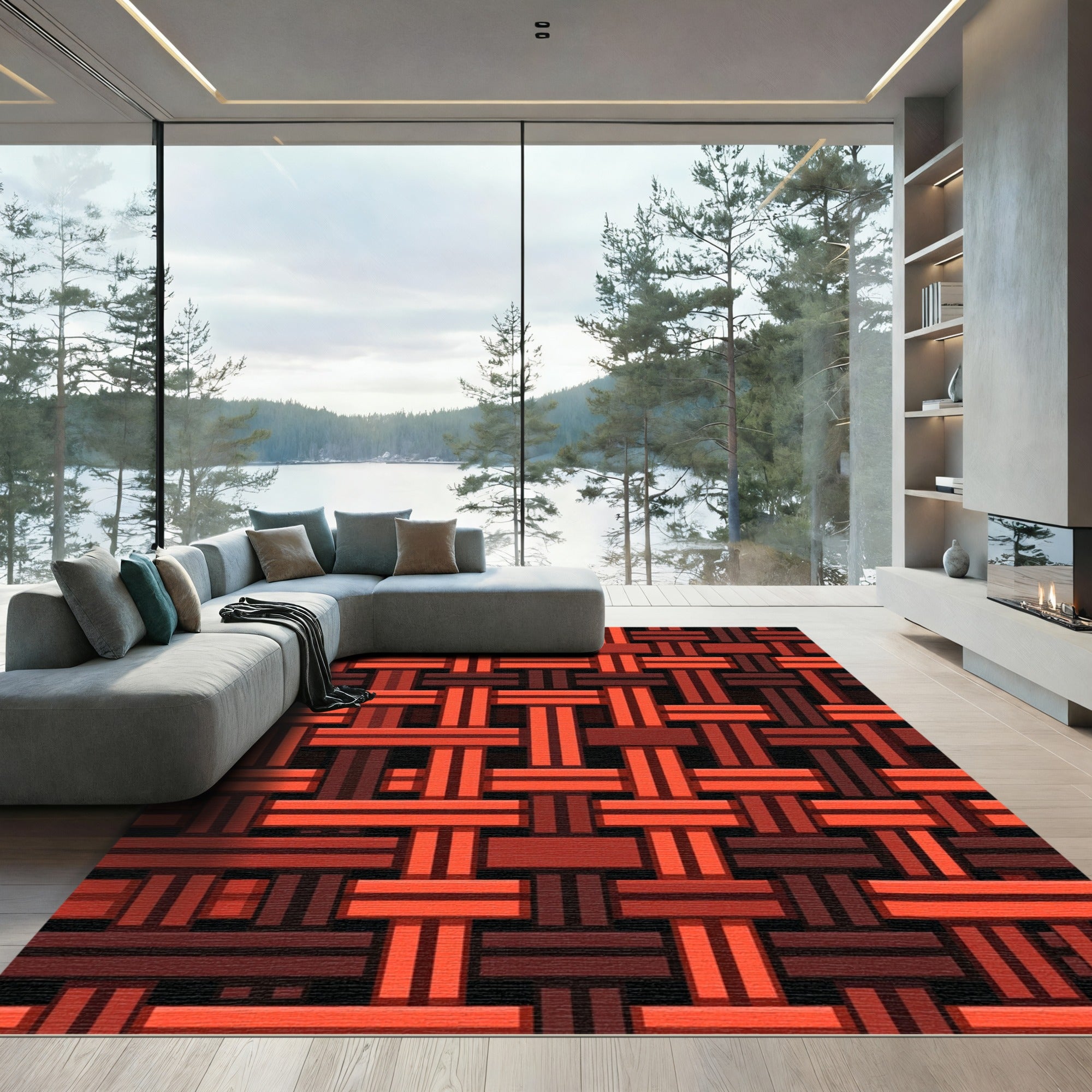 Woven Red Geometric Texture Rug
