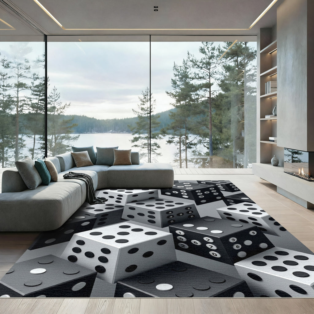 Monochrome Isometric Dice Geometric Grid Rug