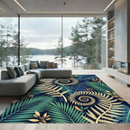 Golden Fern Spiral Tropical Foliage Rug