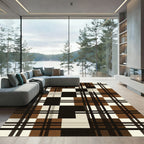 Modern Brown and Black Plaid Grid Rug