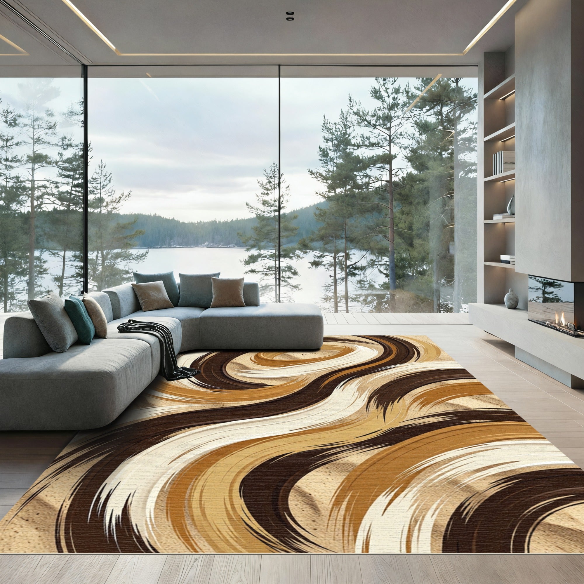 Warm Earth Tone Swirl Abstract Rug