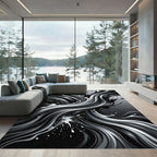 Modern Monochrome Abstract Fluid Flow Rug