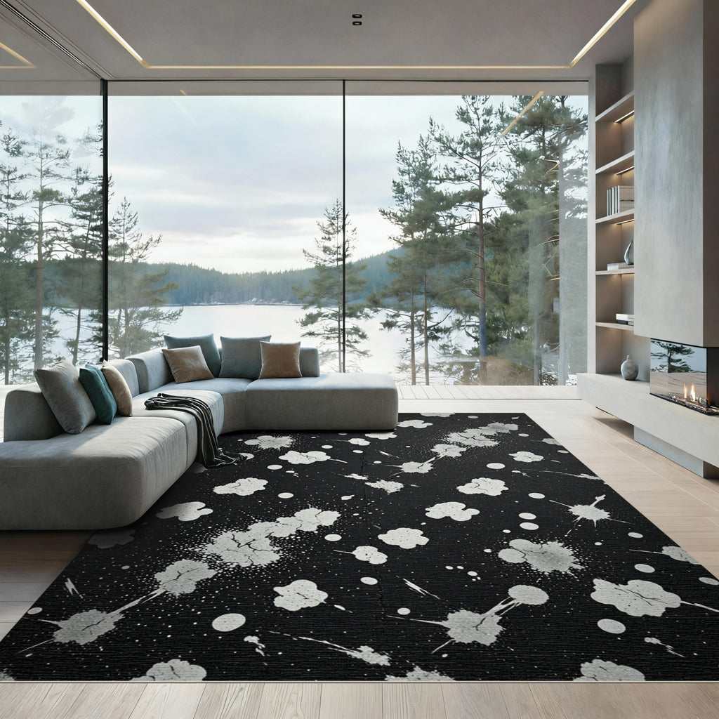 Black White Splatter Texture Rug