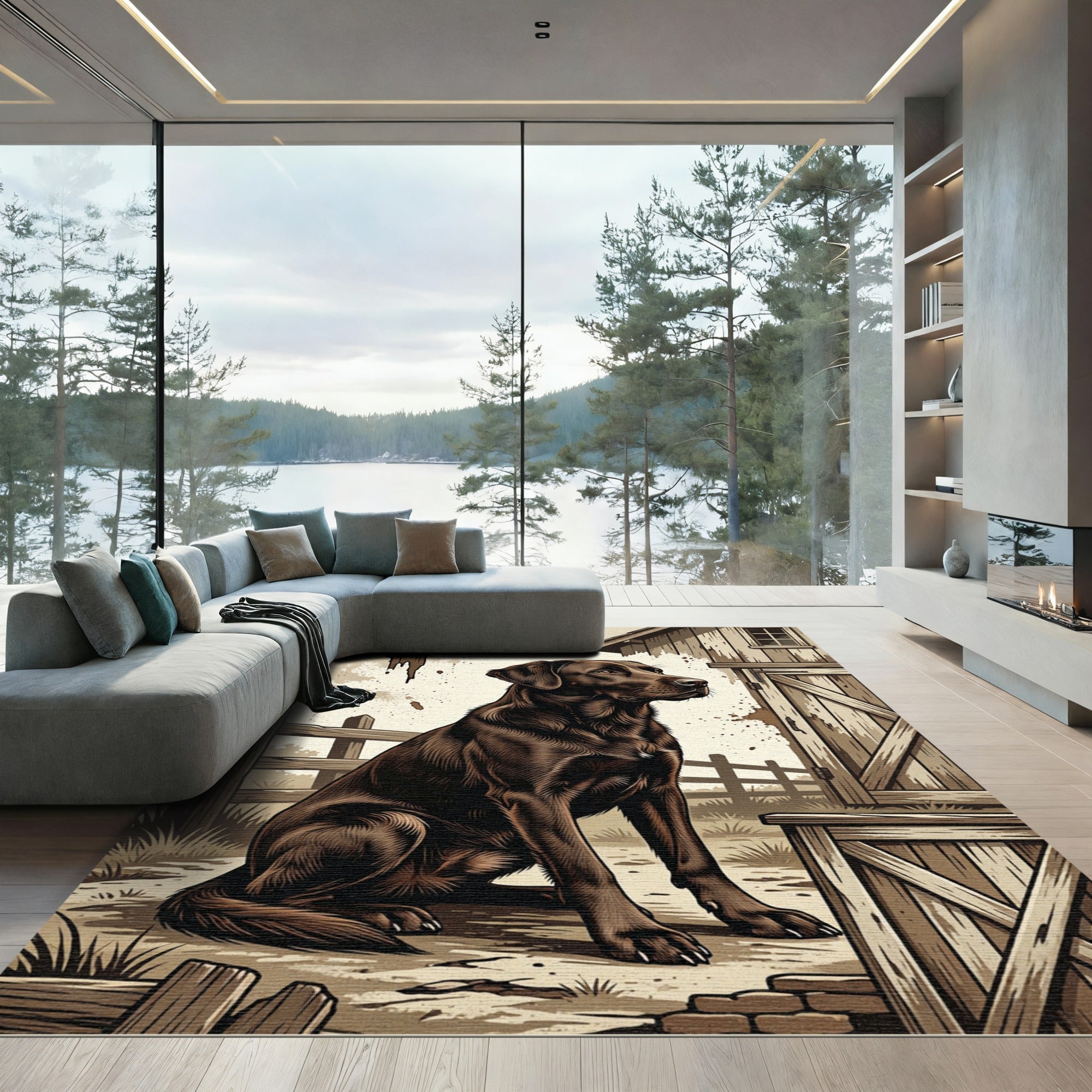 Rustic Brown Labrador Farmstead Portrait Rug
